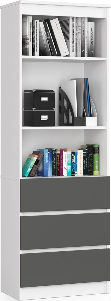 Büro-Bücherregal R 60 cm 3 Schubladen 2 Regale - weiß-graphitgrau