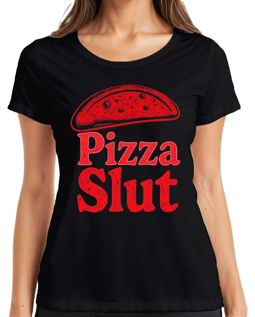 Pizza Slut Pizza Fan Pizzeria Fastfood Lustig Geschenk Retro Damen T-Shirt, Schwarz, L