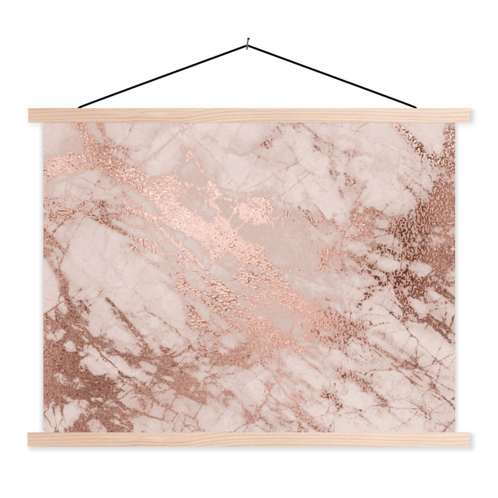 MuchoWow Textilposter Marmor - Rosa - Luxus - Marmoroptik - Glitzer - Design 60x45 cm mit holzfarbenen Rahmen - Bild