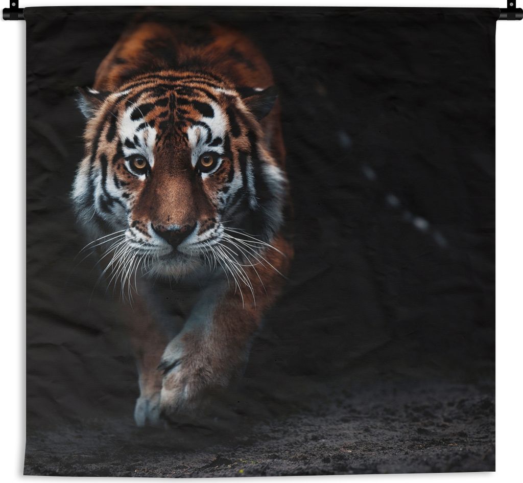 MuchoWow Wandteppich Wandbehang Tiere - Tiger - Schwarz - Wild - Porträt 90x90 cm Tapisserie Dekoration Wandtuch - Wandaufhänger