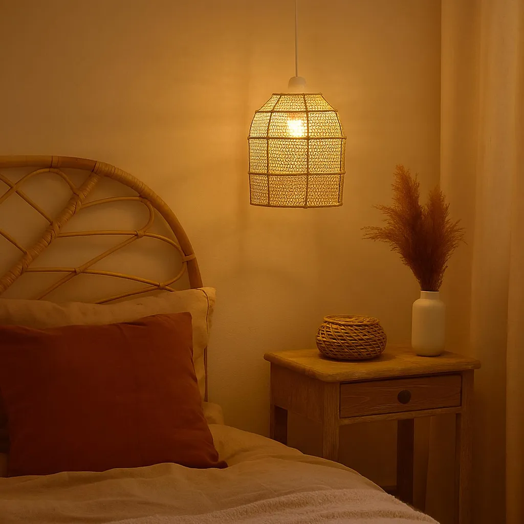 Lampada Boho Vintage Soggiorno | Paralume in Paglia Intrecciata
