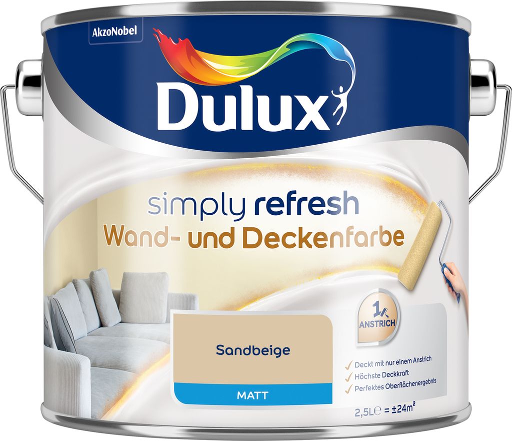 Dulux Simply Refresh Wand und Deckenfarbe - Sandbeige - 2,5 l - Erfrischende, langlebige Innenfarbe für ein schönes Zuhause