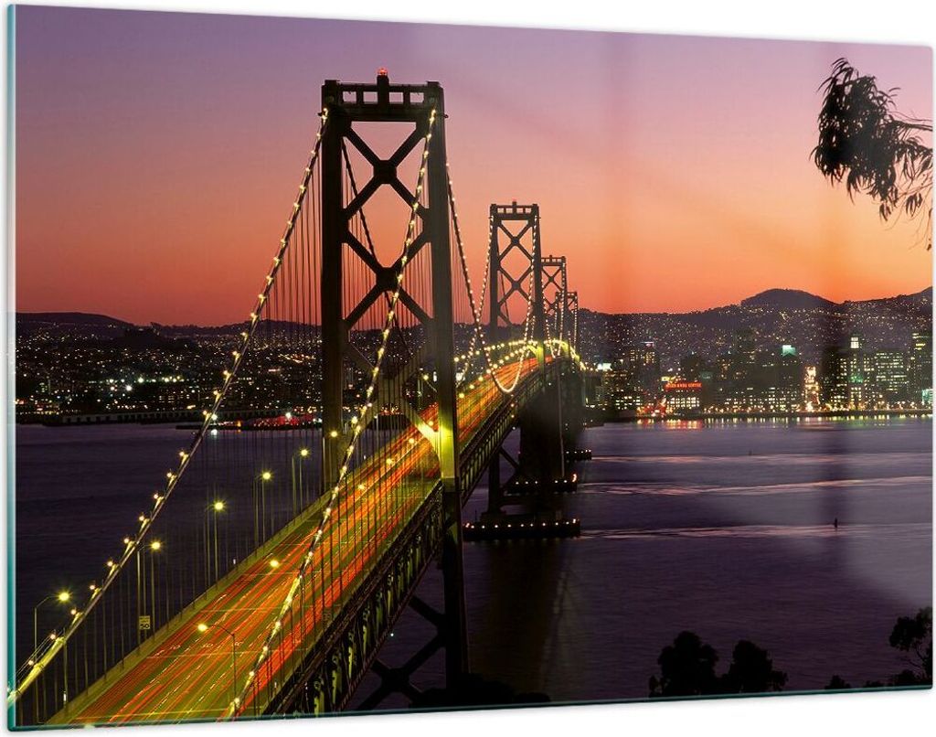 Bilder auf glas - Brücke Fluss Landschaft - 120x80cm - Glasbilder - Wandbilder - Kunstdruck - zum Aufhängen bereit - Wanddekoration aus Glas - Gl...