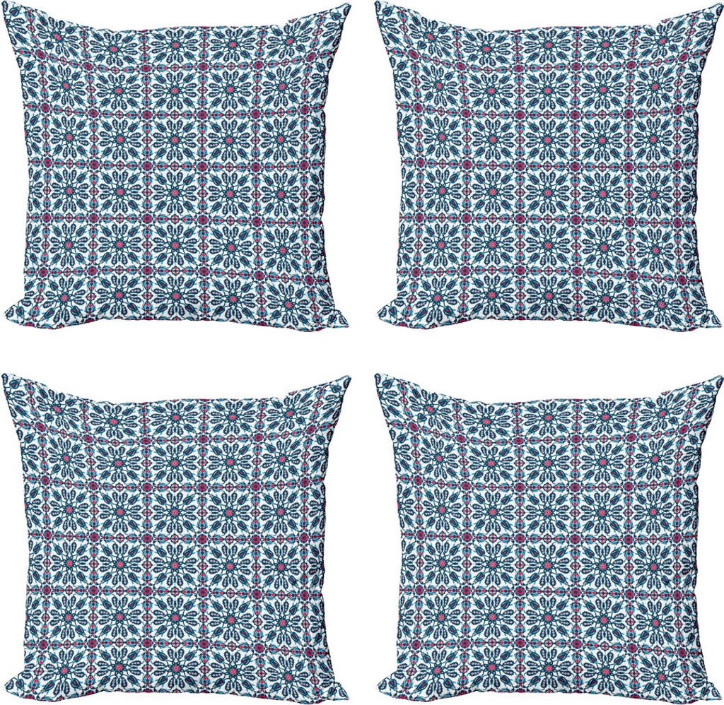 ABAKUHAUS Orient Kissenbezug Set (4 Stück), Weinlese-Blumen-Entwurf, Moderner Doppelseitiger Digitaldruck, 60 cm x 60 cm, Mehrfarbig