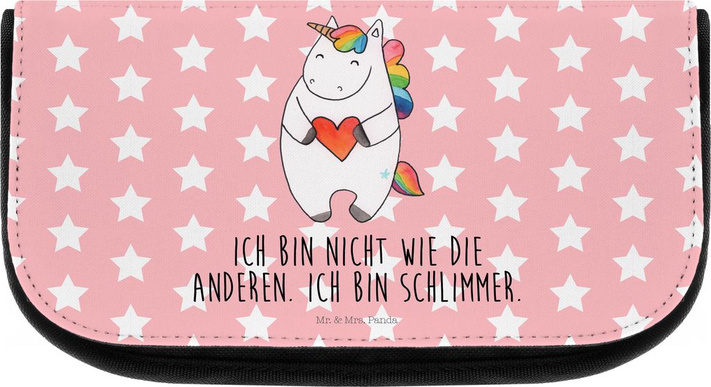 Mr. & Mrs. Panda Kulturbeutel Einhorn Herz - Rot Pastell - Geschenk, Einhörner, Lustig, Freundin, Kulturtasche, Bunt, Beauty Bag, kulturtäschchen...