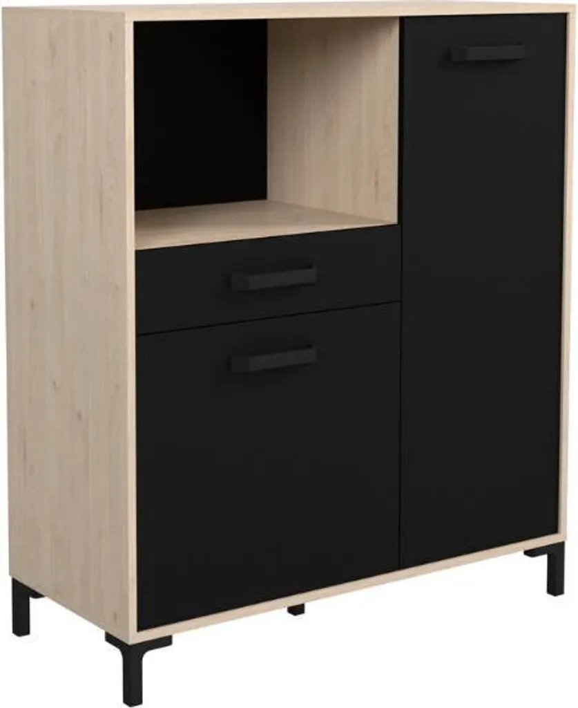 Meuble cuisine 100cm Felicity, 2 portes et tiroir, décor chêne et noir