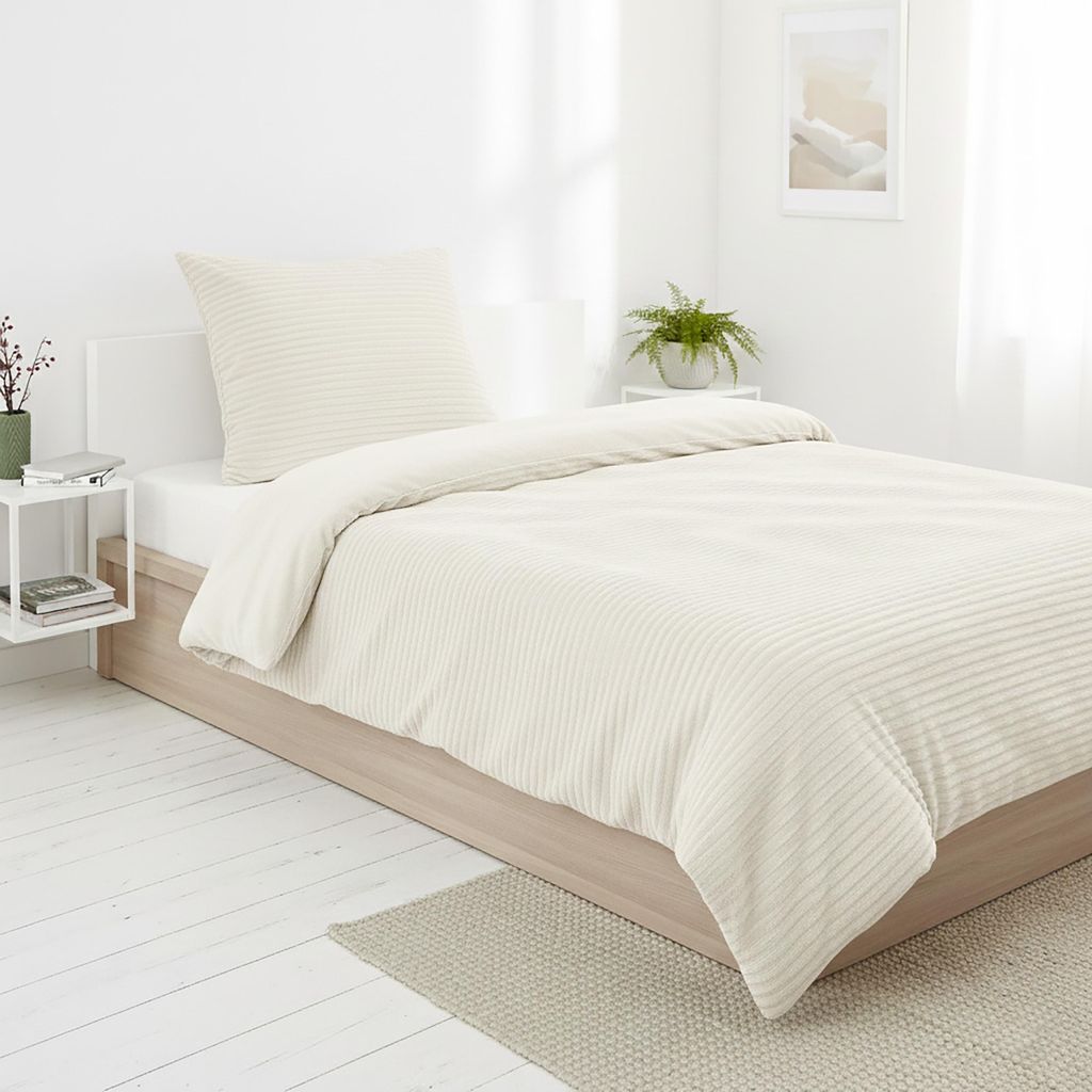 Ripp-Bettwäsche 135x200 cm Offwhite – Kuschelig weiche Struktur-Bettwäsche aus 100% Polyester – Flauschig & Pflegeleicht