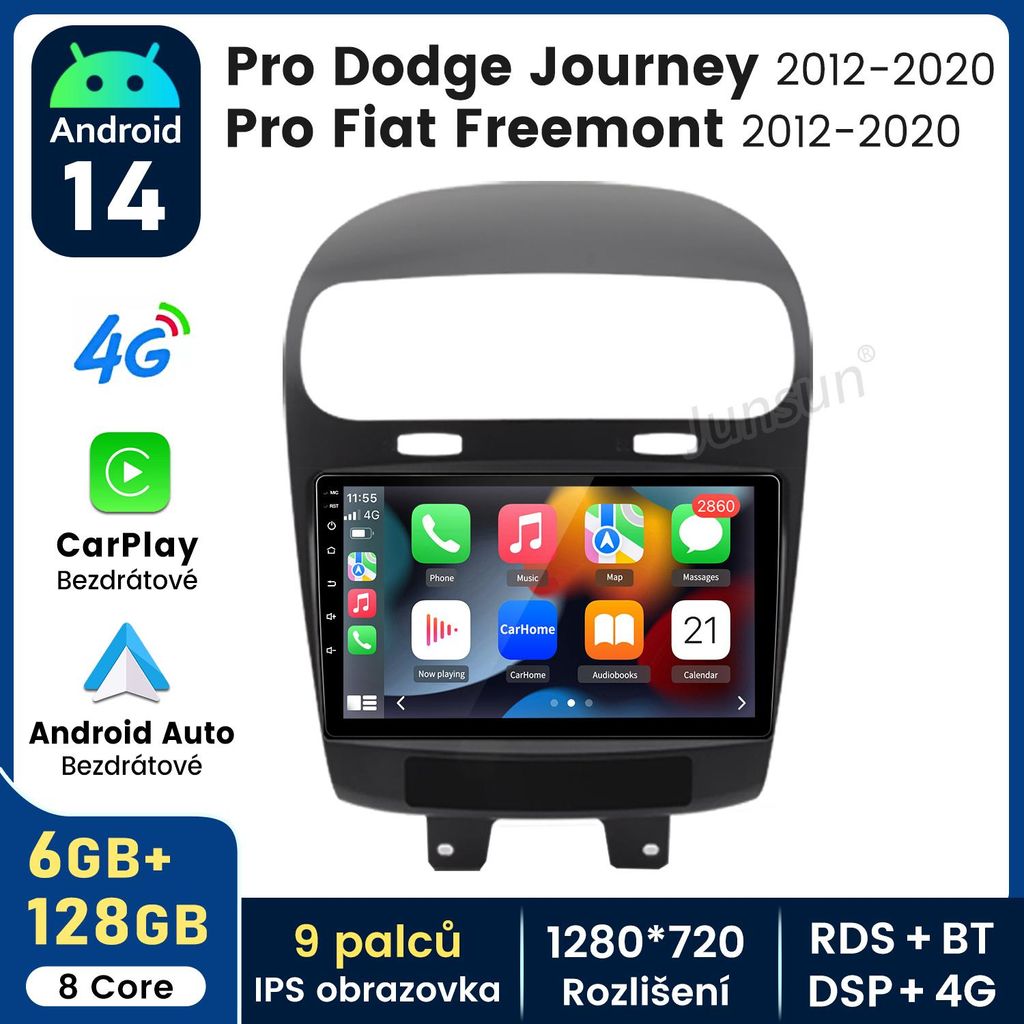 9” autorádio s Androidem 15 a CarPlay pro Fiat Freemont Obrázek produktu 