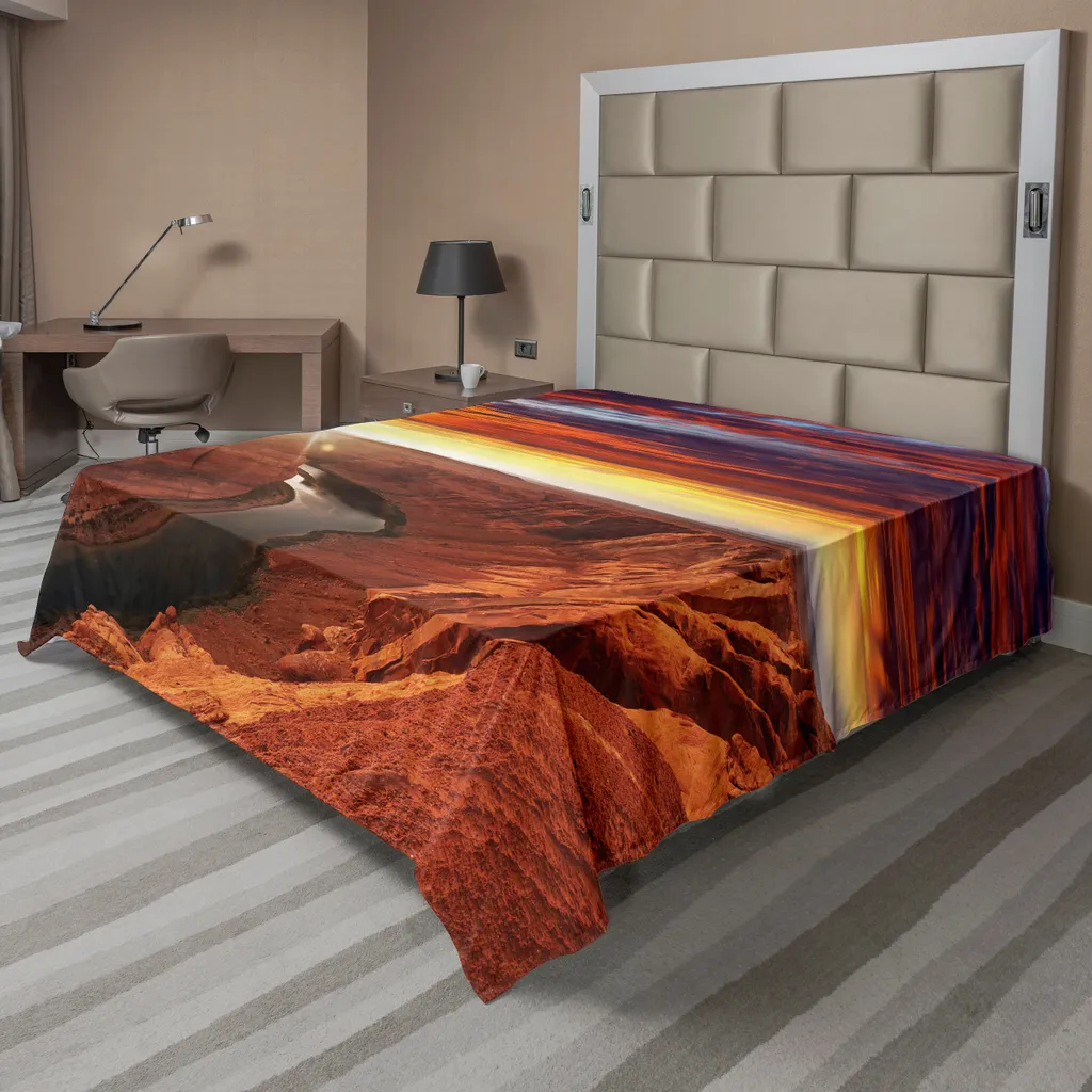 Grand drap plat décoratif motif paysage fantastique orange et jaune