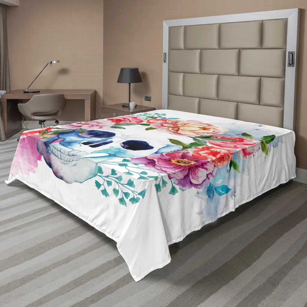 Drap de lit artistique crâne multicolore en microfibre douce 260 cm