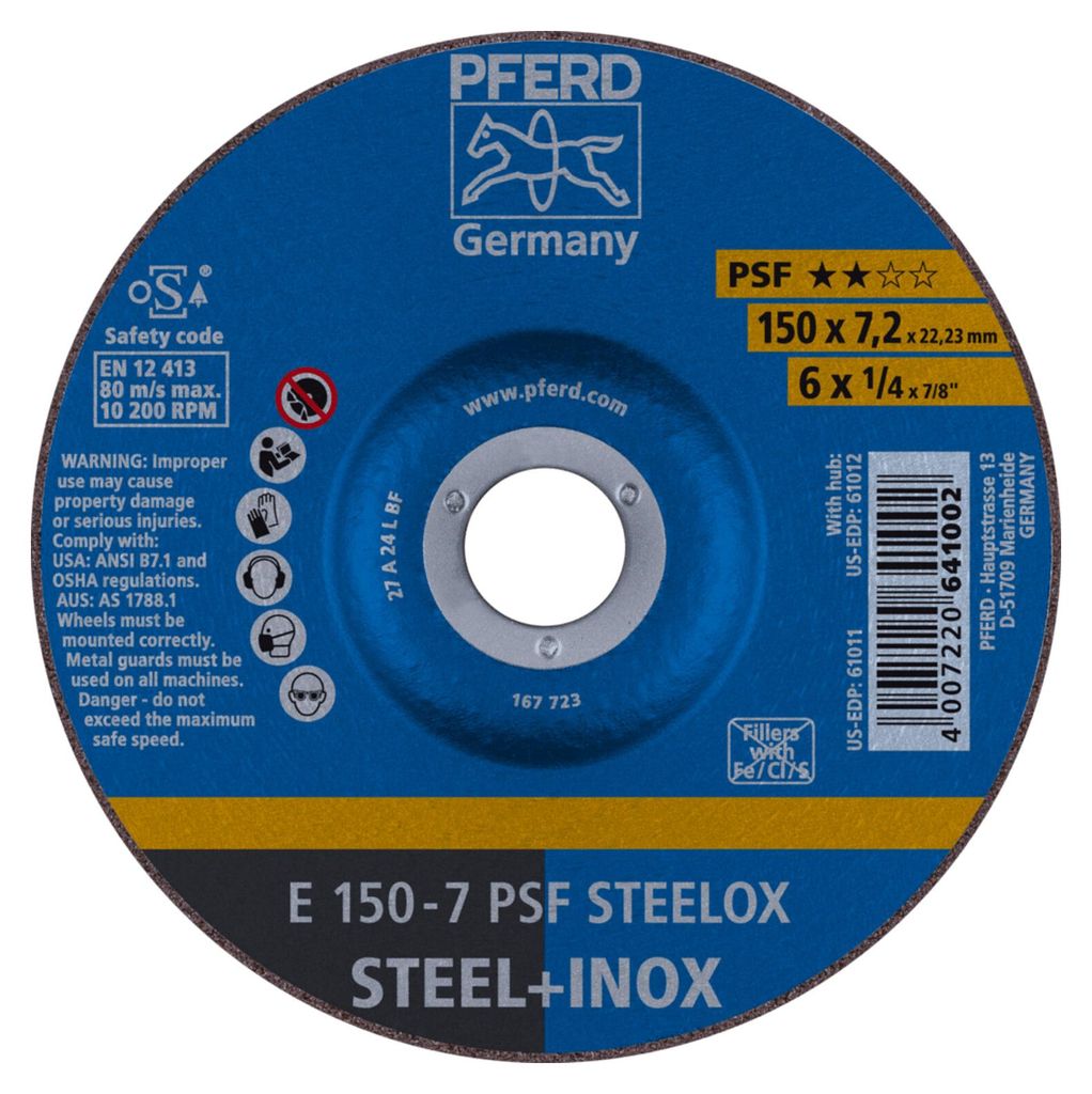 PFERD TOOLS Schruppscheibe E 150x7,2x22,23 mm Universallinie PSF STEELOX für Stahl/Edelstahl 10 Stk