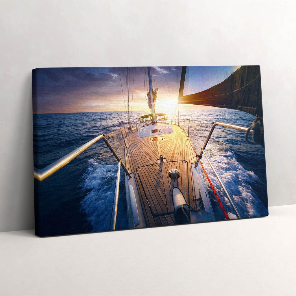 Sonnenuntergang an Bord eines Segelboots – Leinwandbild Wandbild – 60x40 cm – Leinwandbilder – Wandbilder – Schlafzimmer – Flur
