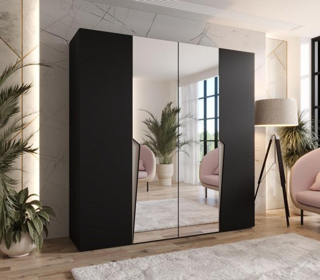 Viertüriger Kleiderschrank 200 cm SORAYA 2 - Griffe schwarz / Kaschmir
