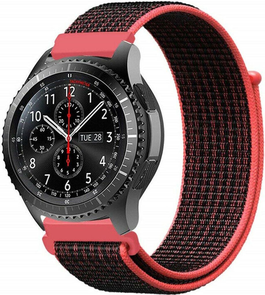Strap-it Samsung Galaxy Watch 46mm Nylon Armband (Schwarz / Rot)