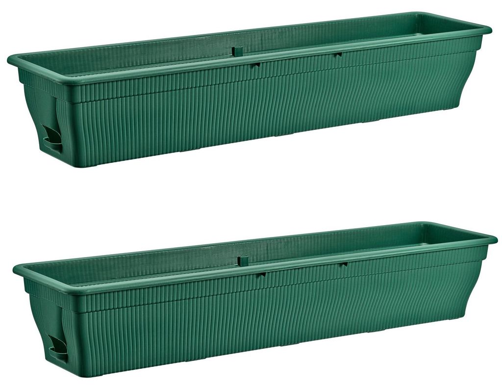 2x Balkonkasten 100cm Blumenkasten mit Wasserspeicher Grün 25 L - Blumenkästen wetterfest Pflanzkasten mit Einsatz Lange Balkonkästen für Garte...