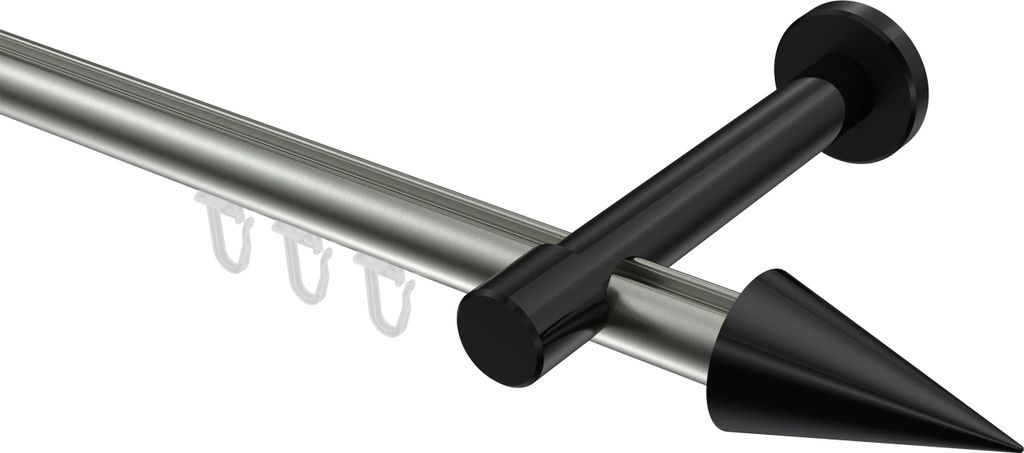 Interdeco Innenlaufstange / Gardinenstange mit Innenlauf Edelstahl-Optik / Schwarz, Typ Prestige Savio (Kegel), 20 mm Ø 1-läufig, 600 cm