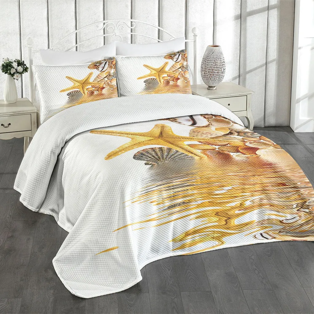 Set Copriletto ABAKUHAUS 220x220 cm con Conchiglie e Stelle Marine