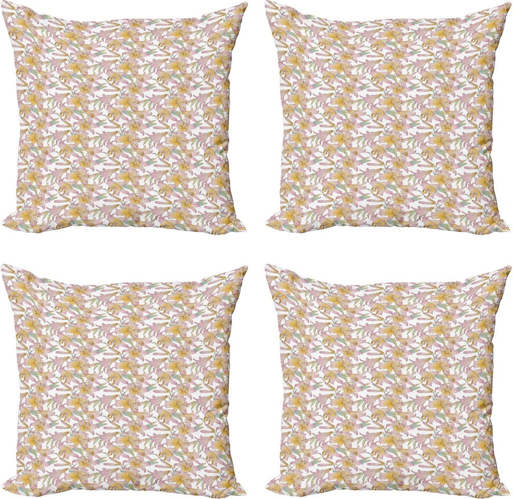ABAKUHAUS Garten-Kunst Kissenbezug Set (4 Stück), Royal Spring Lilies, Moderner Doppelseitiger Digitaldruck, 60 cm x 60 cm, Mehrfarbig