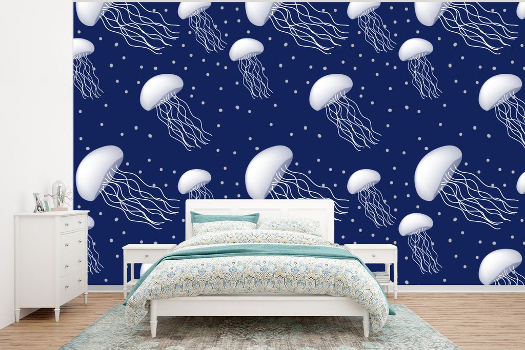 MuchoWow Fototapete für Wohnzimmer oder Schlafzimmer Wandtapete Vinyl Motivtapete Muster - Wasser - Quallen - Jungen - Kinder - Baby - 400x300 c...