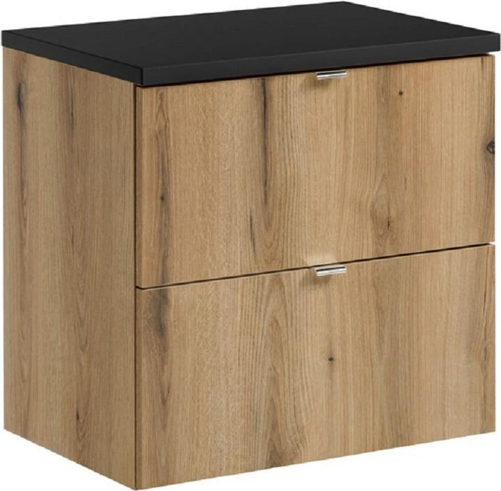 Waschbeckenunterschrank 60 cm mit Arbeitsplatte & 2 Schubladen, Nova Oak N BM232 - Evoke Eiche/Schwarz Matt