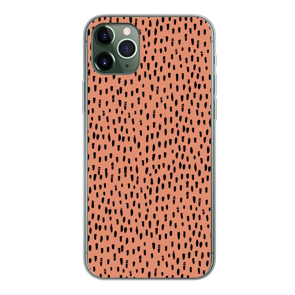 MuchoWow Handyhülle Schutzhülle Hülle für iPhone 11 Pro Max Polka dots - Schwarz - Orange Silikon Softcase Handy Hülle - Schutz