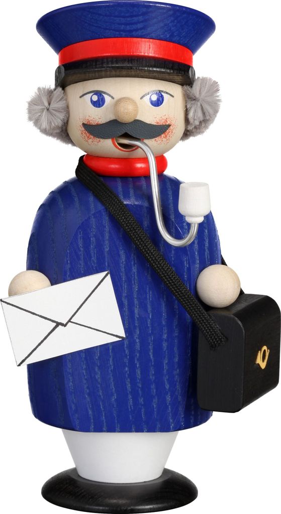 Seiffener Volkskunst Räucherfigur kleiner Geselle Briefträger - Größe: ca. 14cm - 12269