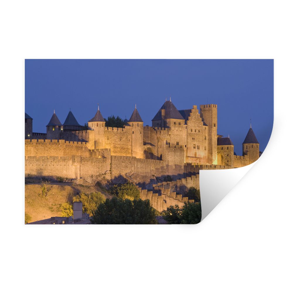 MuchoWow Wandtattoo Wandsticker Wandaufkleber Carcassonne - Beleuchtung - Schloss 90x60 cm Selbstklebend und Repositionierbar - Aufkleber