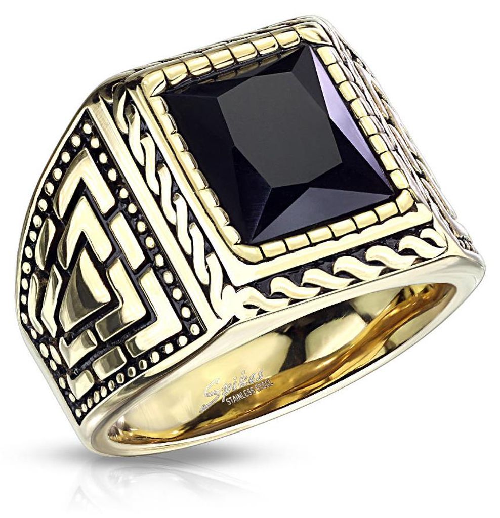 Ring Stein Herren: Edelstahl gold mit schwarzem Onyx 60 Produktbild 