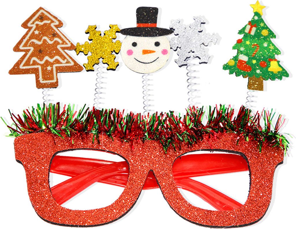 Weihnachtsbrille, Weihnachtsmütze, Schneemann, Baum, Elchgeweih, Frohe Weihnachten, Glitzer-Brillenrahmen, Urlaubsbrille, Partyzubehör, Foto-Requ...