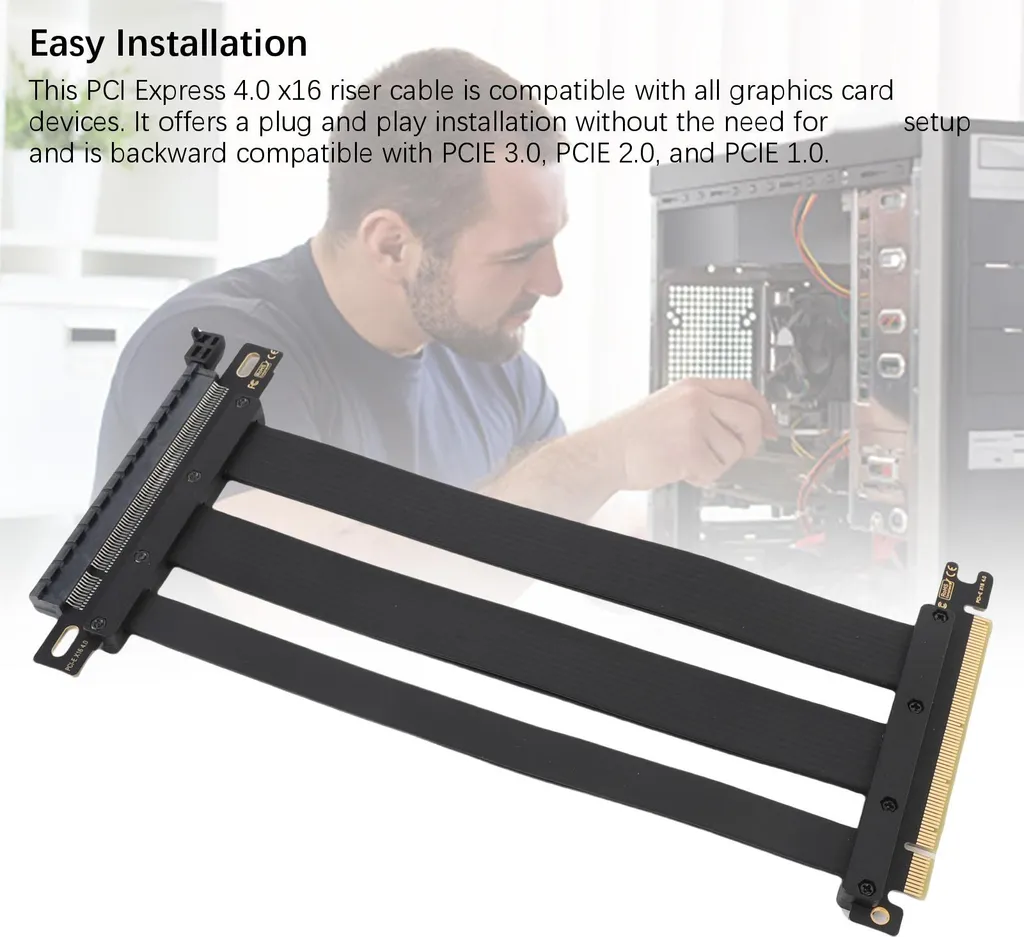 Câble Riser PCIe 4.0 x16 Haute Vitesse 180 Degrés pour GPU PC 30cm