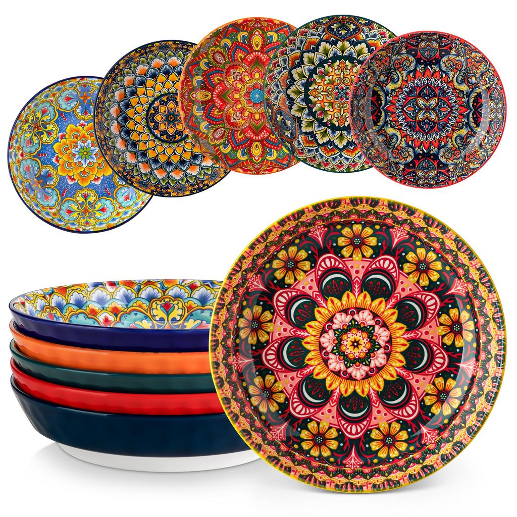 vancasso Schüssel, 6-tlg Suppenteller, Porzellan Salatschüssel, Schalen Set, für Ramen, Dessert, Suppen, Müsli, Pasta, BOHO-Stil