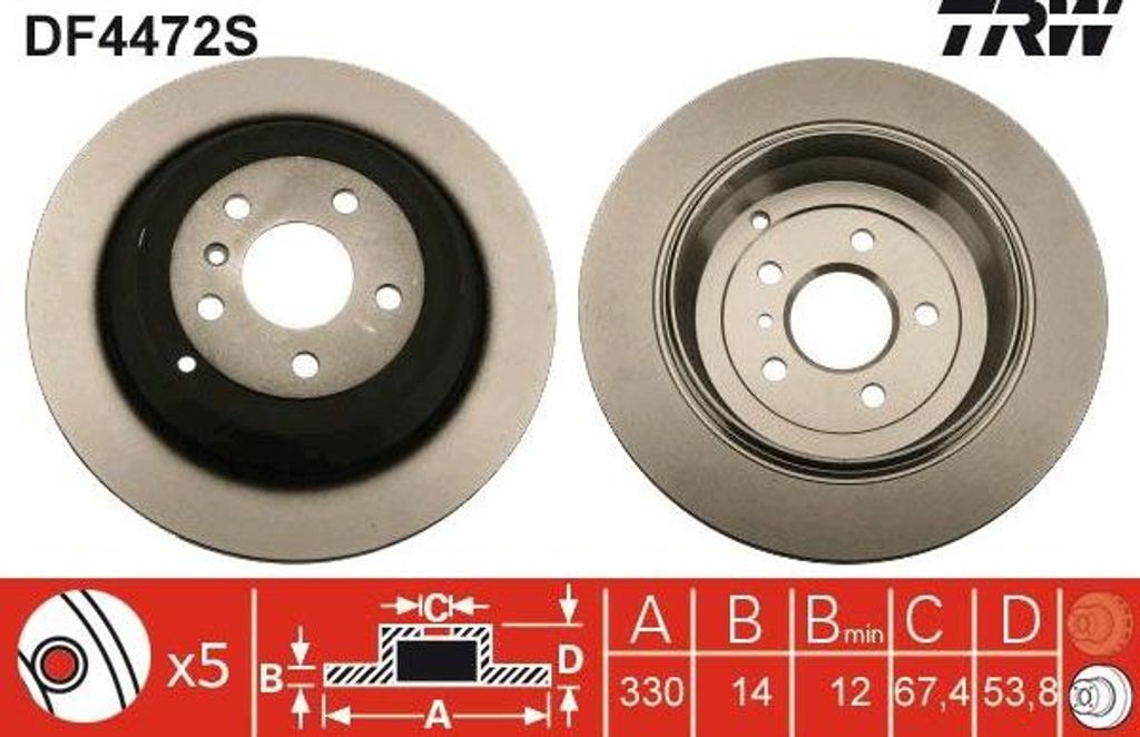 TRW DF4472S Bremsscheibe OE A1644230512 kompatibel mit M-Klasse, R-Klasse