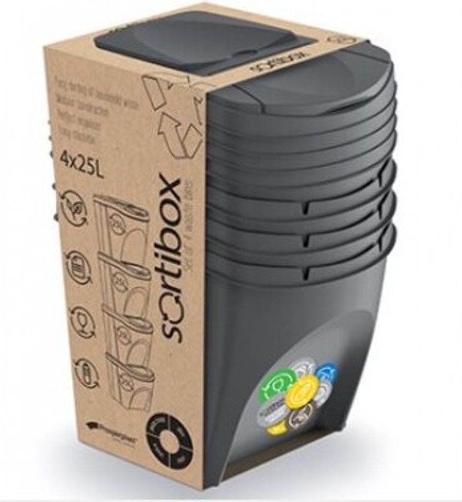 Mülleimer Set Sortibox 4 x 25 l aus Plastik, anthrazit, Produktbild 8