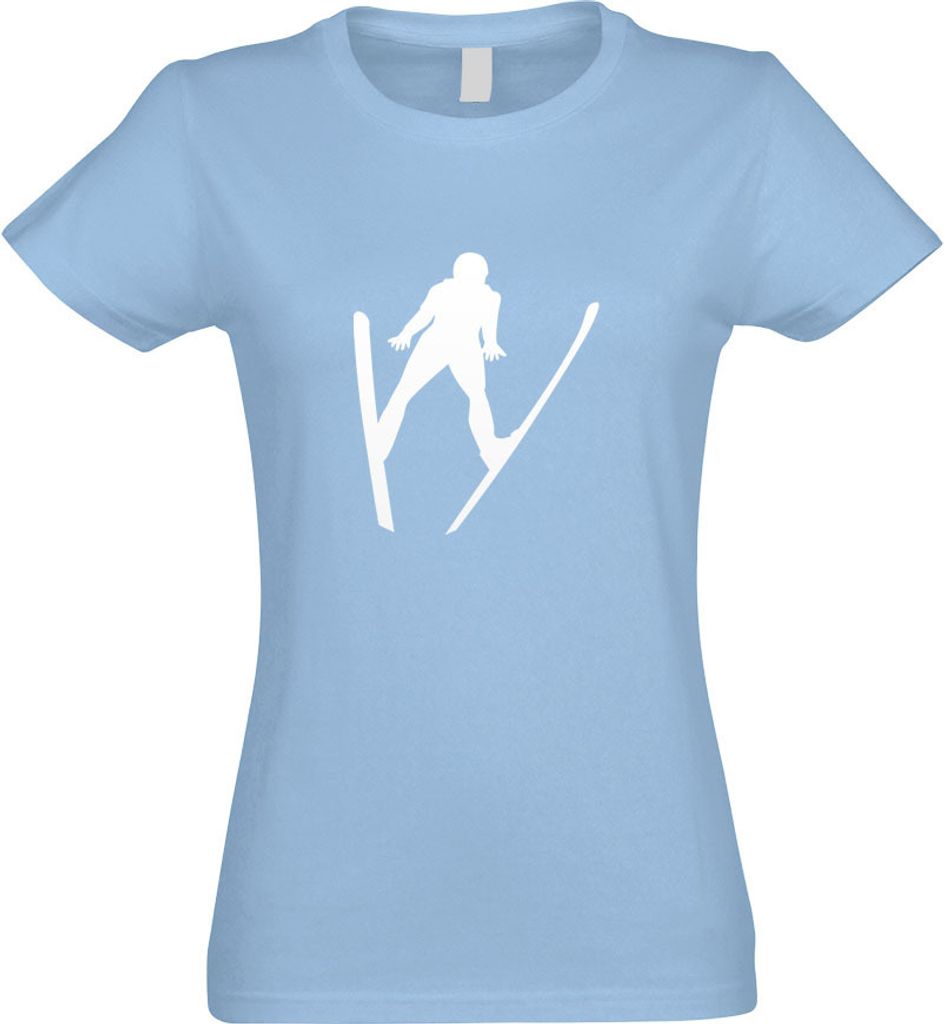Kiwistar - T-Shirt tailliert - Damen - himmelblau - Skispringen Sportler Figur - mit Motiv Bedruckt - Funshirt Design - Sport - Freizeit - Damen - M