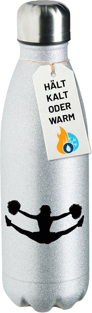 Huuraa Trinkflasche Cheerleader Silhouette 500ml Silver Edelstahl Wasserflasche Trinkflasche Geschenkidee