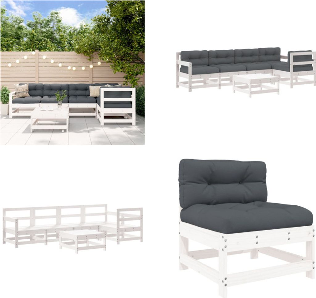 vidaXL 6 tlg. Garten Lounge Set mit Kissen Weiß Massivholz - Garten Lounge Set - Garten Lounge Sets - Lounge Set - Outdoor Lounge Set