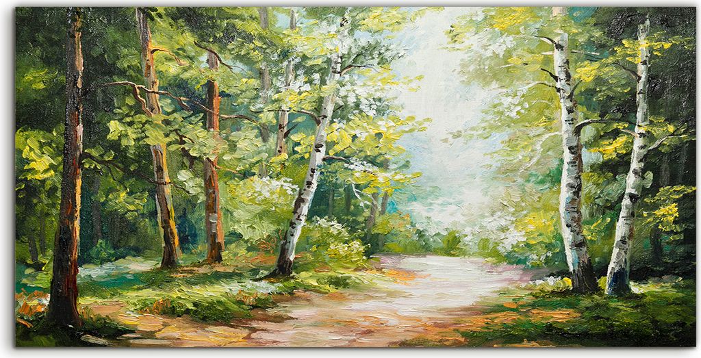 Coloray Spritzschutz aus Glas 120x60 Wandkunst Küchenrückwand Waldlandschaft Malen im Sommer Wald