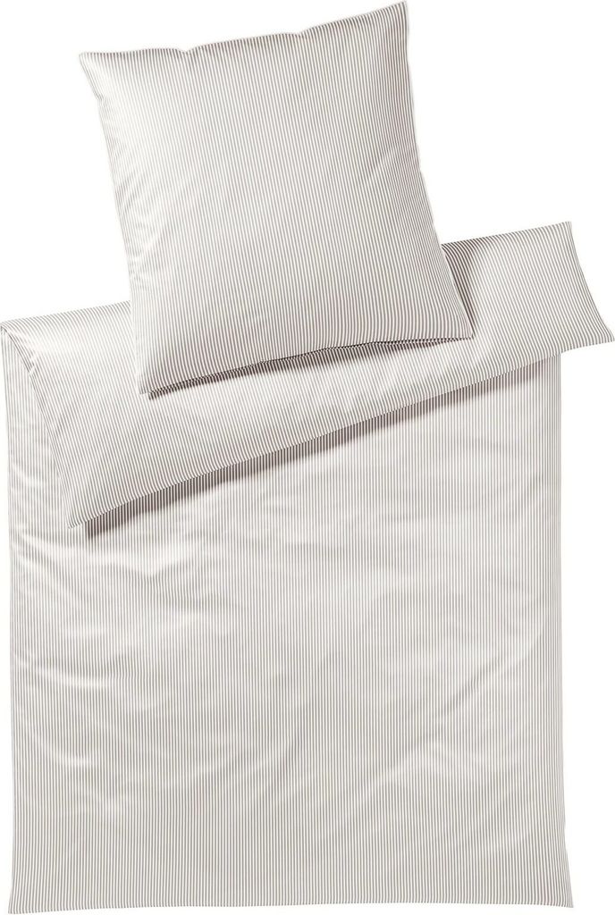 elegante Mako-Satin Bettwäsche-Garnitur Hamburger Streifen Farbe Sand Größe 135x200cm+80x80