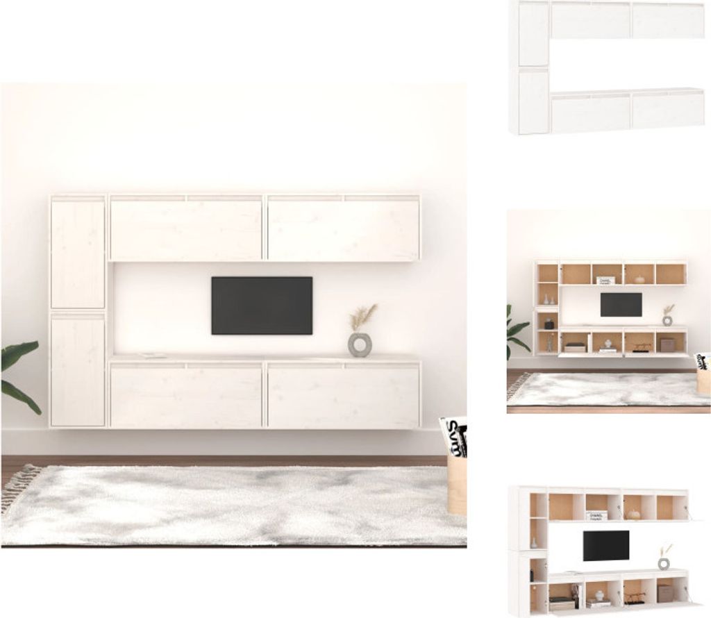 vidaXL TV-Schränke 6 Stk. Weiß Massivholz Kiefer - TV-Möbel