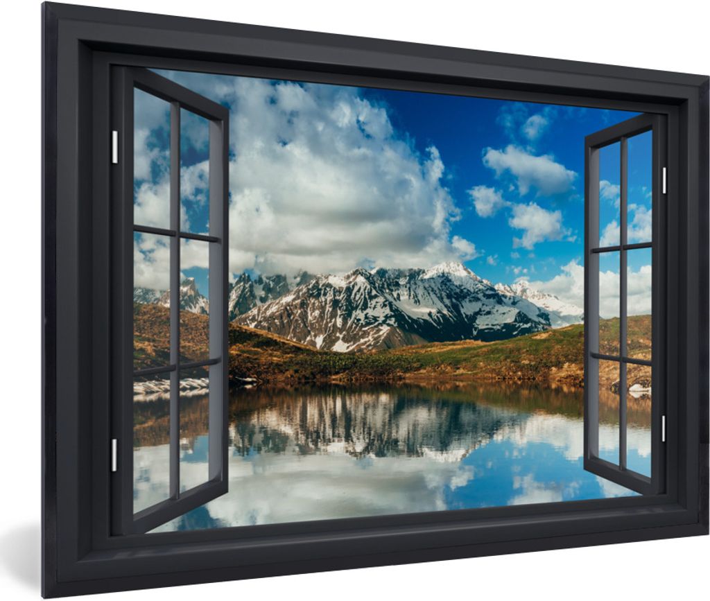 MuchoWow Gerahmtes Poster Aussicht - Berge - Wasser 60x40 cm - Poster mit Schwarzem Bilderrahmen Wandposter Rahmen Foto Bilder - Printing - Wandd...