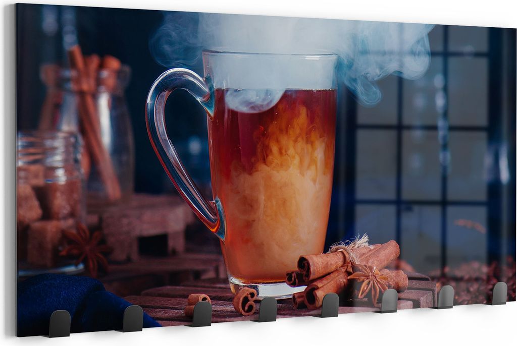 DEQORI Kleiderhaken Glas 60x30 cm 'Kaffeekunst Aura' Wand Garderobe beschreibbar Paneel