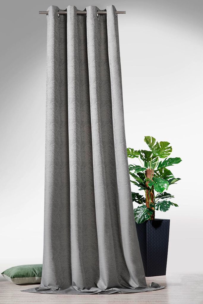 heimtexland Verdunkelungsvorhang Dekoschal Jacquard Gardine Blackout Beschichtung Vorhang HxB 245x135 Ösenschal Isolierend Typ762 Grau