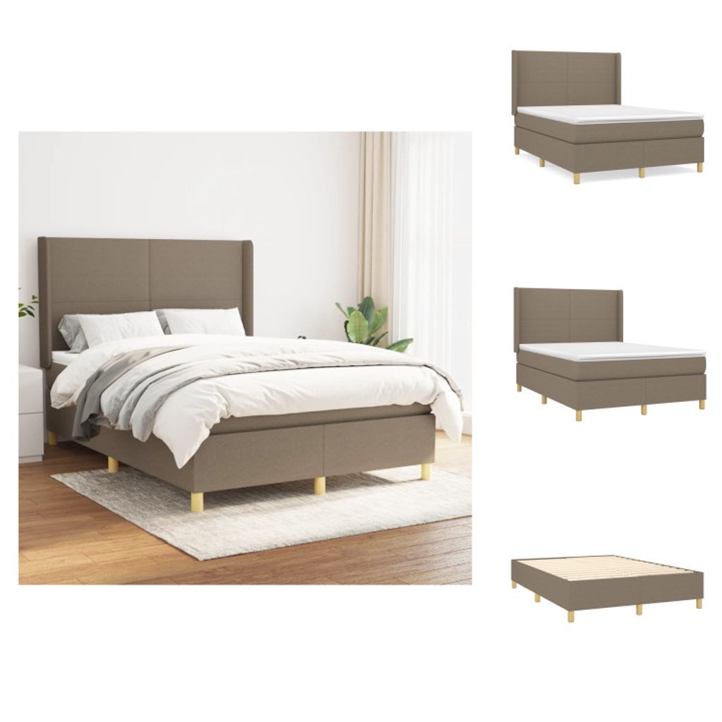 vidaXL Boxspringbett mit Matratze Taupe 140x200 cm Stoff - Betten & Bettgestelle