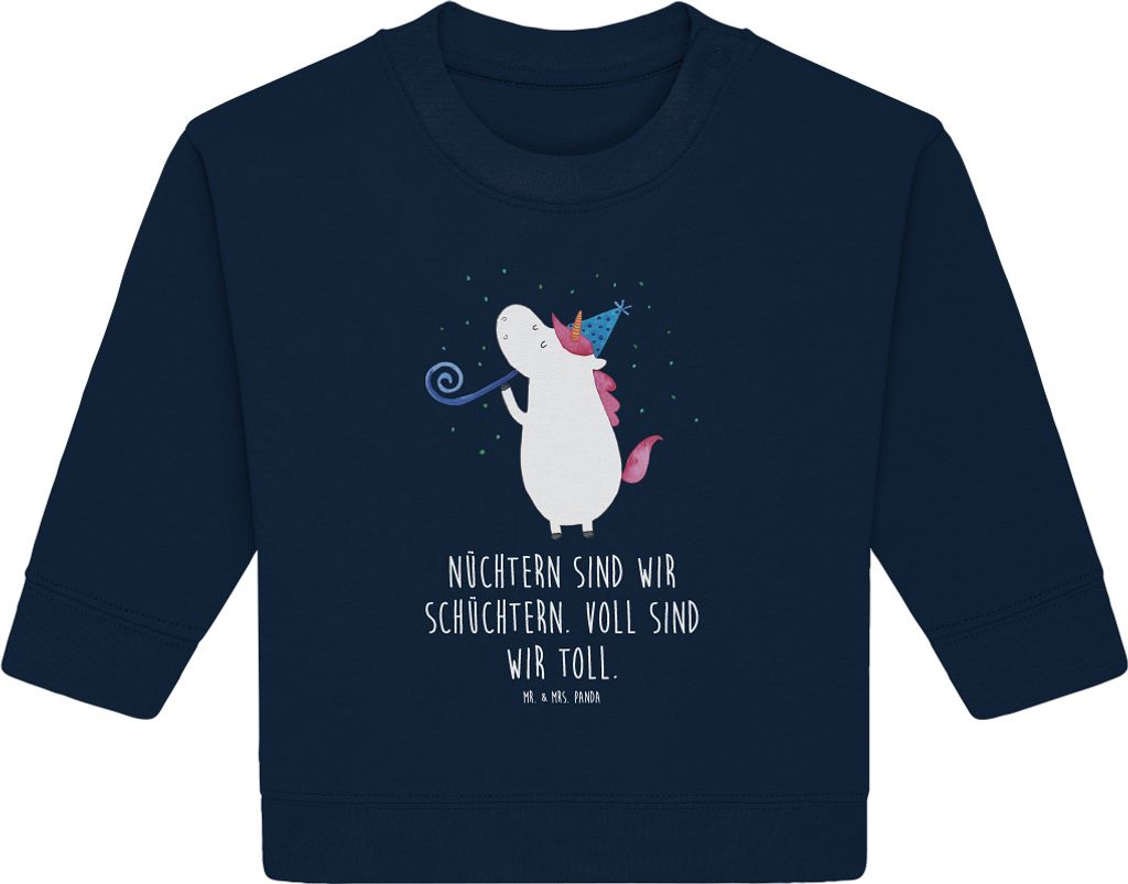 Mr. & Mrs. Panda Organic Baby Pullover Einhorn Party 12. - 18. Monat - French Navy - Geschenk, Konfetti, Einhörner, Unicorn, Club, Fest, Bullover,...