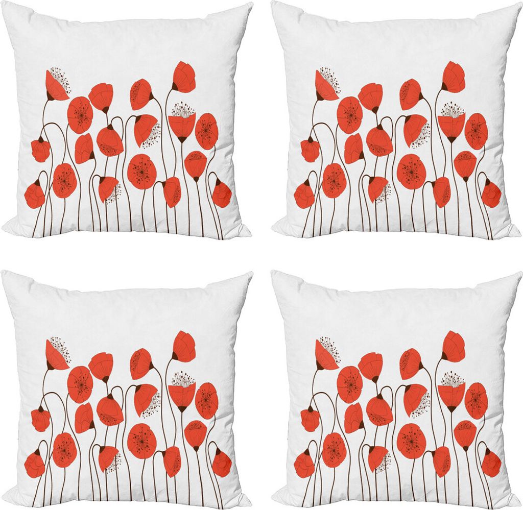 ABAKUHAUS Blume Kissenbezug Set (4 Stück), Sommer-Mohnblumen-Blumen, Moderner Doppelseitiger Digitaldruck, 45 cm x 45 cm, Vermilion und Perle