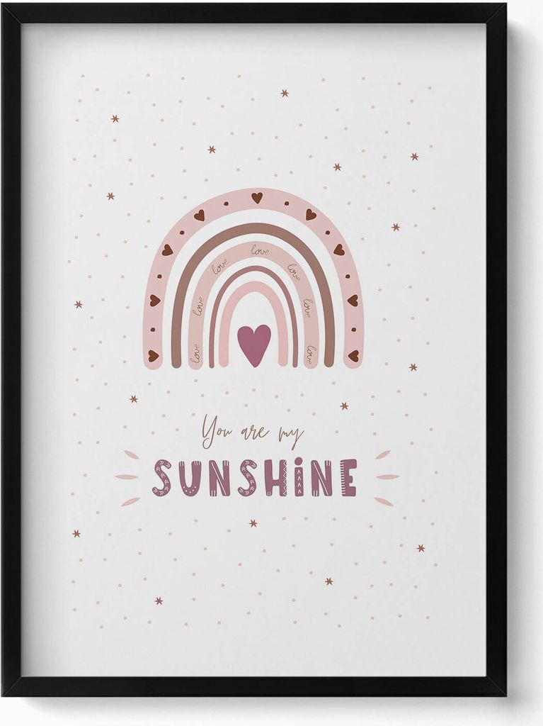 Wunderschöne Illustration eines Regenbogens und der Aufschrift „Du bist mein Sonnenschein“.– Wandbild mit Rahmen – Gerahmtes Bild – Wan...