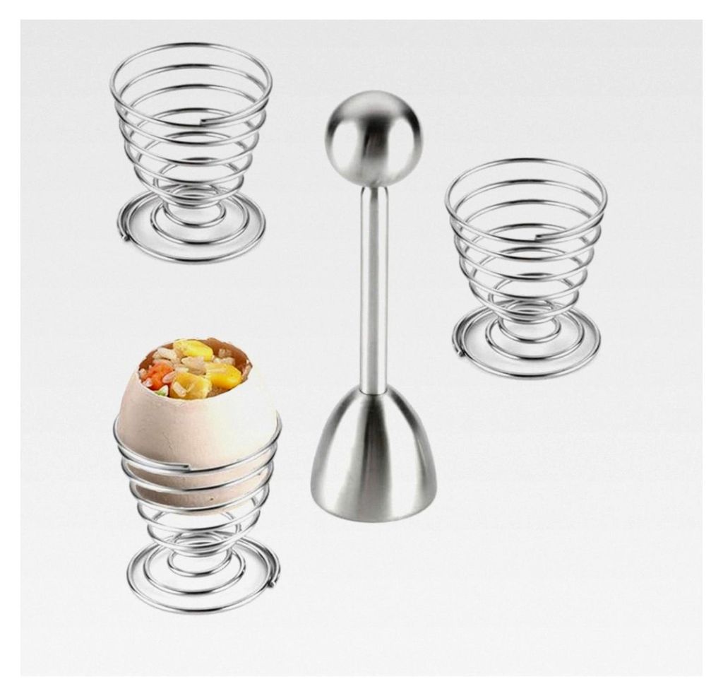 Eierköpfer Edelstahl 4er-Set mit Eierschalentrenner und Eierpiekser, 13 * 3,7 cm, Silber