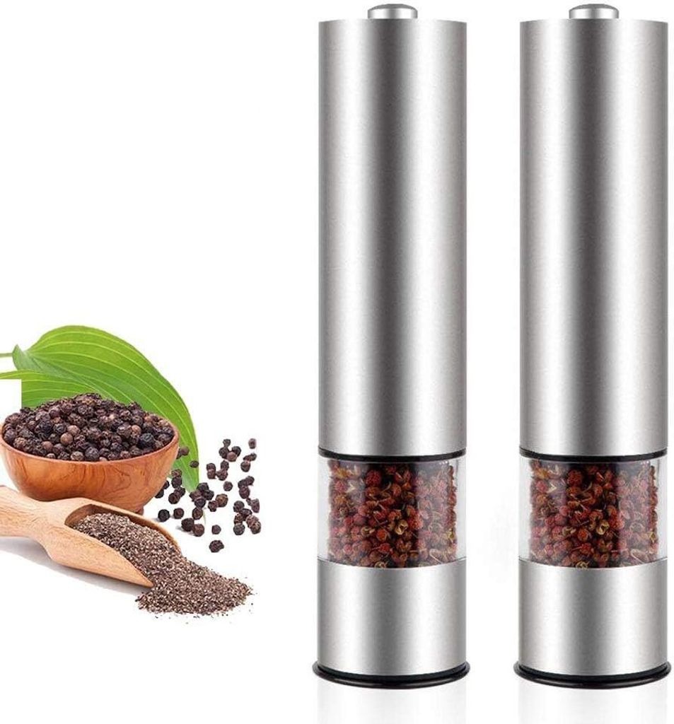Salz- und Pfeffermühle, Elektrische Salzmühle, Edelstahl-Gewürzmühle, Keramikmahlwerk, Salz- und Pfeffermühlen-Set