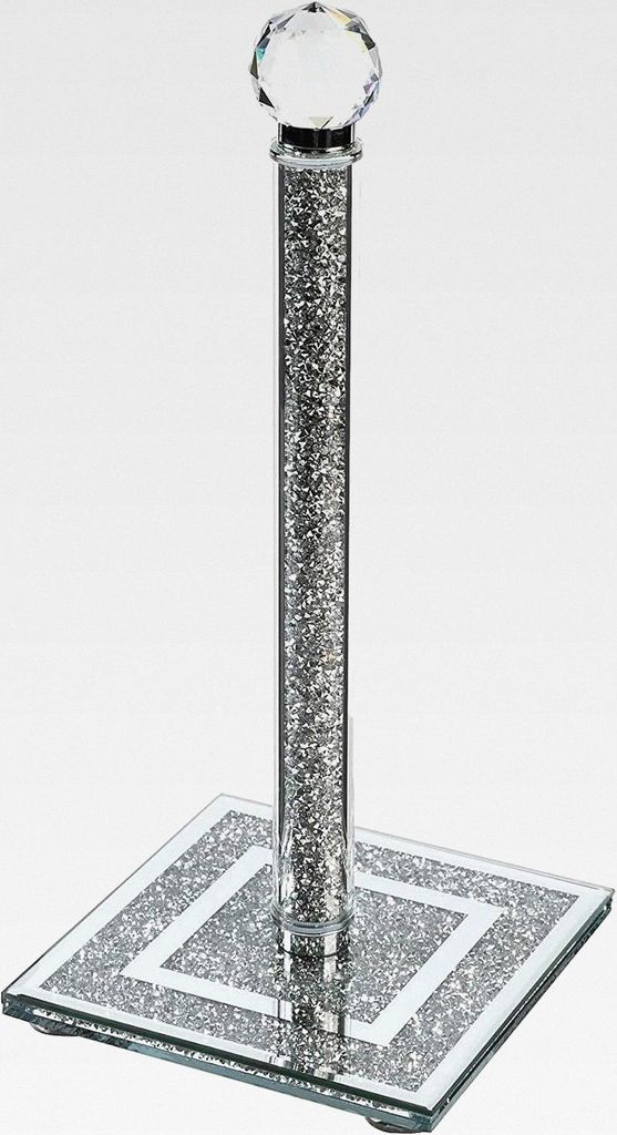 Küchenrollenhalter aus Crushed Diamant, Papierrollenhalter, silberfarben, mit Kristallen, 29 cm, freistehend, Chrom