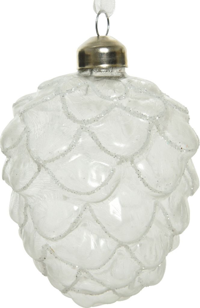 Christbaumschmuck Zapfen Glas 10cm 12er Set weiß / klar gefrostet